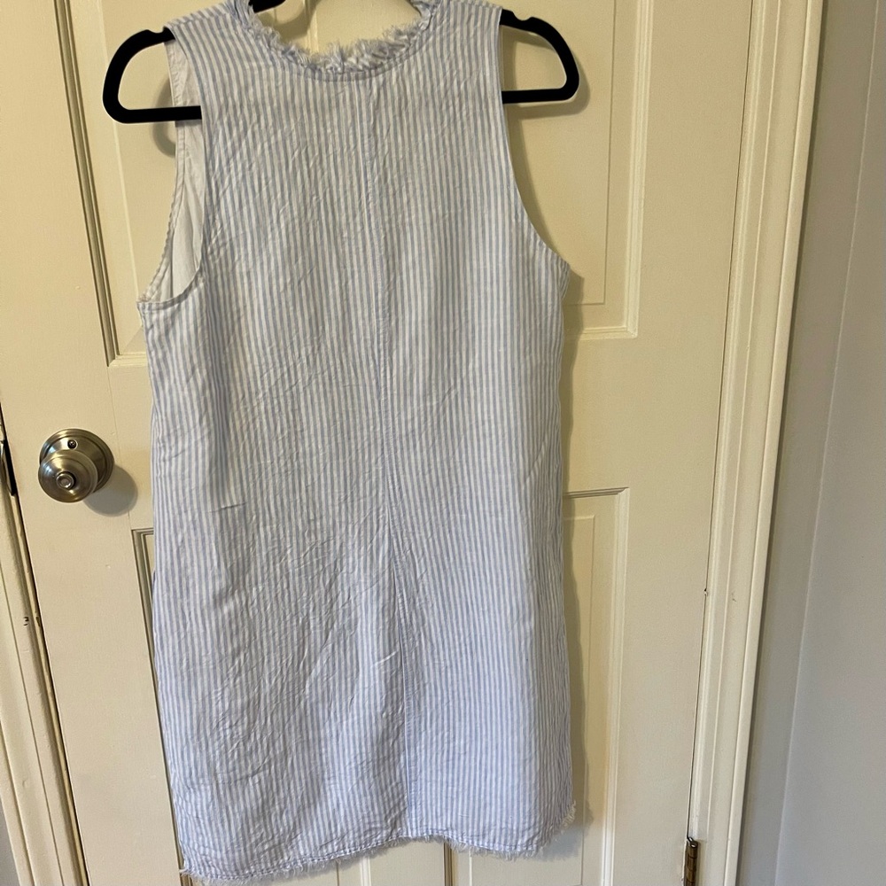 🤍💙 NWOT Tommy Bahama 2 Palms Mini Cabana Stripe Ruffle Linen Dress – Size M - Picture 4 of 9